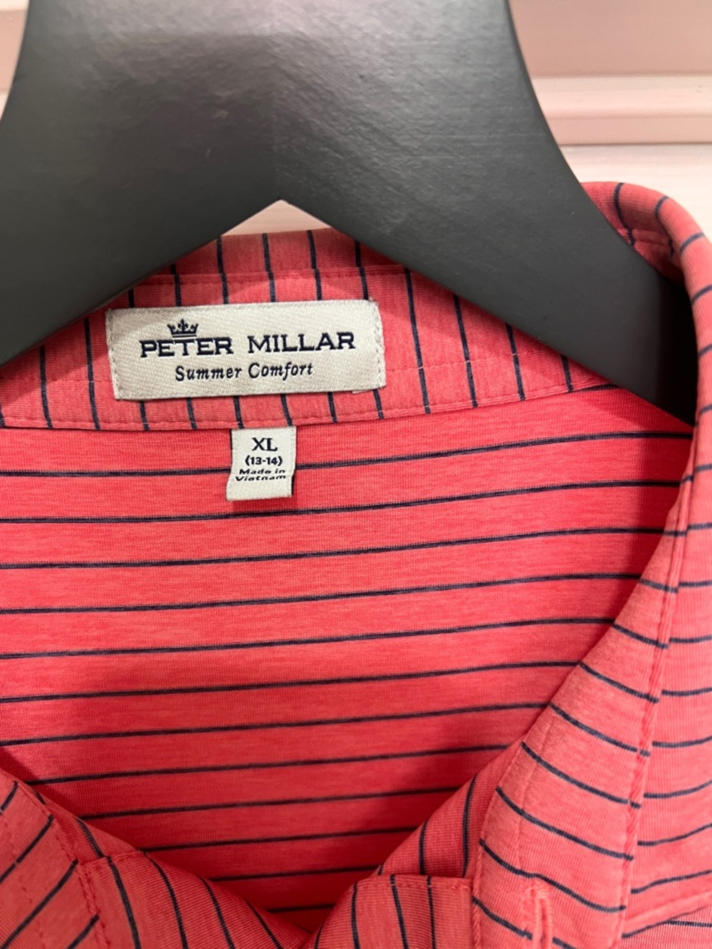 Peter Millar Coral Red Thin-Striped Polo - Picture 3 of 3